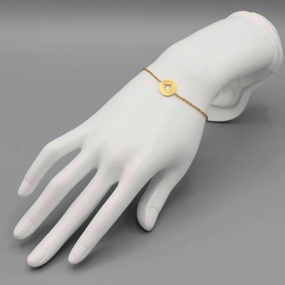 Jewelry bracelet compass travel adventure yellow gold tone dainty minimalist new - Picture 4 of 8